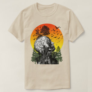 Camiseta Enforcado Vintage Humano Árvore Retro Pôr do Sol