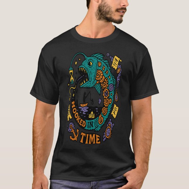 Camiseta ENGANCHADO NO TEMPO - pesca (Frente)