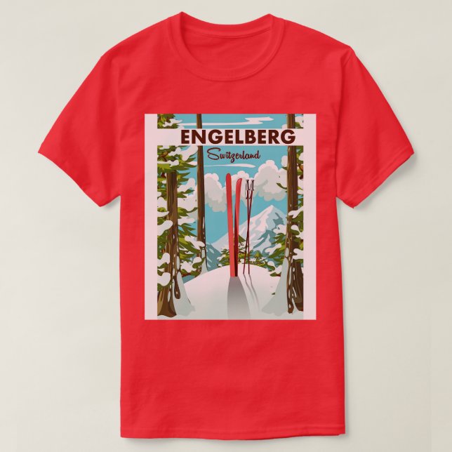 Camiseta Engelberg Suiça ski poster (Frente do Design)