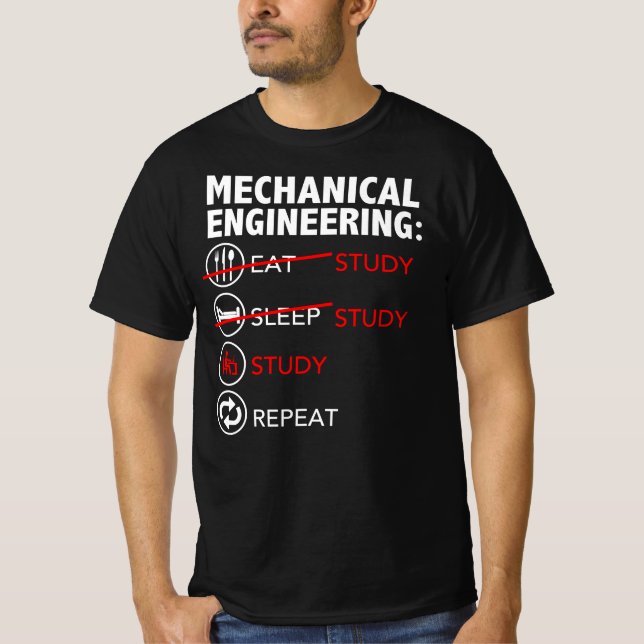 Camiseta Engenharia Mecânica Comeu Estudo do Sono Estudante (Frente)