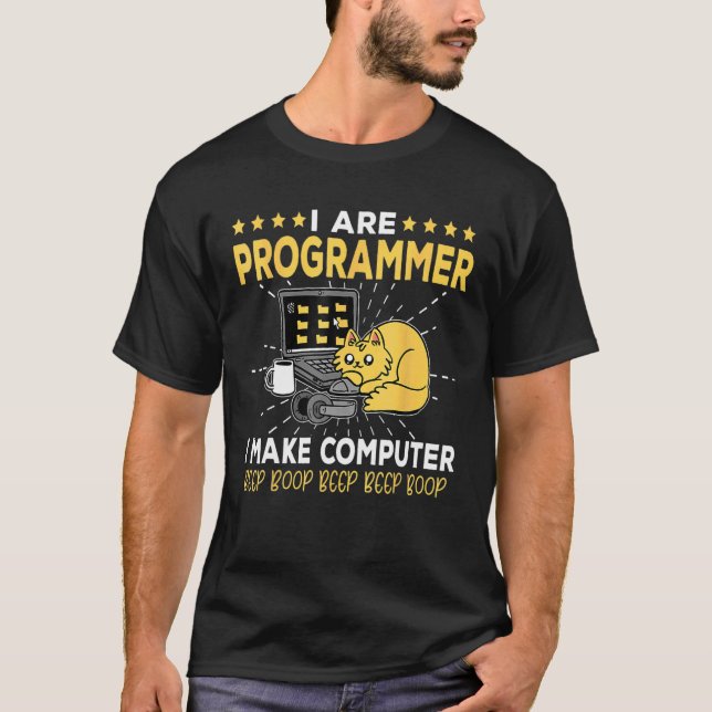 Camiseta Engenheiro de Software Gato Laranja Programador Fa (Frente)