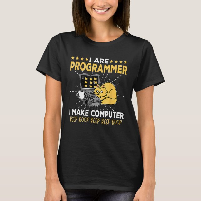 Camiseta Engenheiro de Software Gato Laranja Programador Fa (Frente)