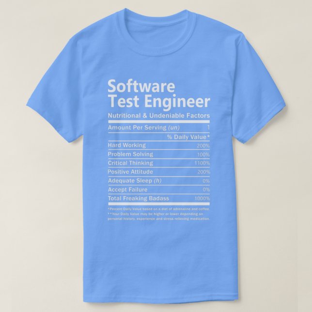 Camiseta Engenheiro De Teste De Software Nutricional E Ineg (Frente do Design)