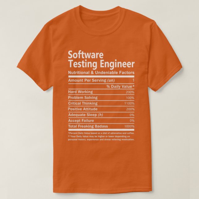 Camiseta Engenheiro de teste de software nutricional e unde (Frente do Design)