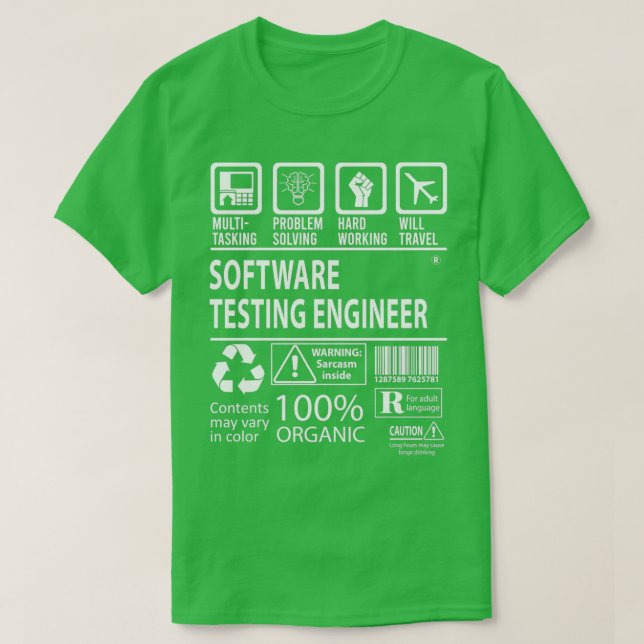 Camiseta Engenheiro de teste de software Trabalho de multit (Frente do Design)