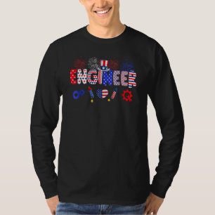 Camiseta Engenheiro Proud American Flag Fireworks Happy 4o