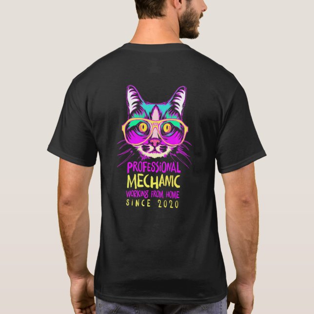 Camiseta Engenheiro Trabalhando De Casa Construtor de Gato  (Verso)
