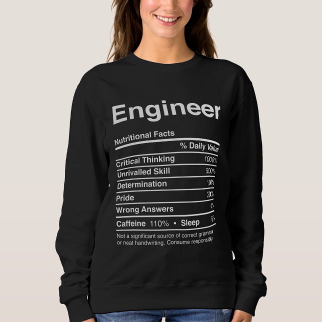 Camiseta Engineer  Nutritional Facts Gag   Joke (Frente)