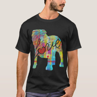 Camiseta English Bulldog (Bully) Amor - Um Estilo Aquarela 