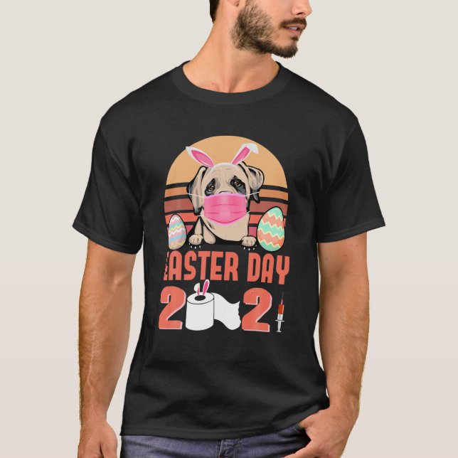 Camiseta English Mastiff Dog Face Mask Bunny Egg Easter Day (Frente)