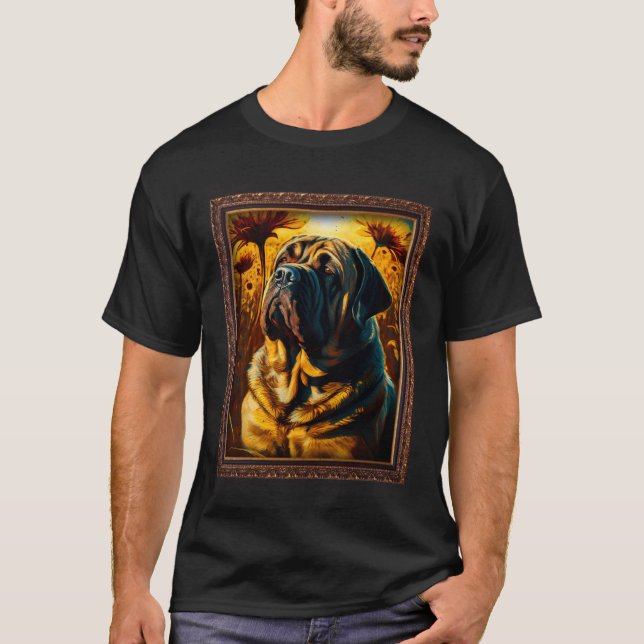 Camiseta English Mastiff Painting Sunflower Flower Mom Wome (Frente)