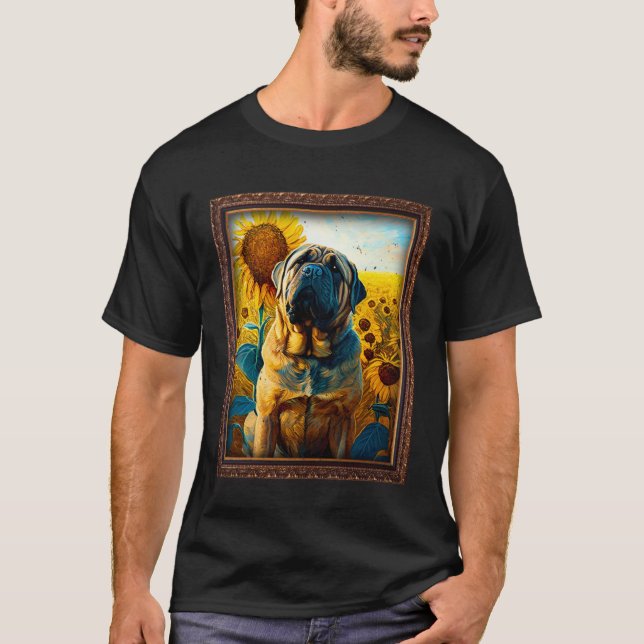 Camiseta English Mastiff Painting Sunflower Flower Mom Wome (Frente)