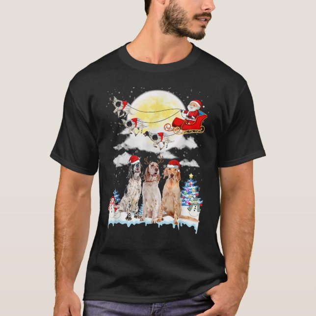 Camiseta English Setter Dog Santa Sleigh Christmas Lover T- (Frente)