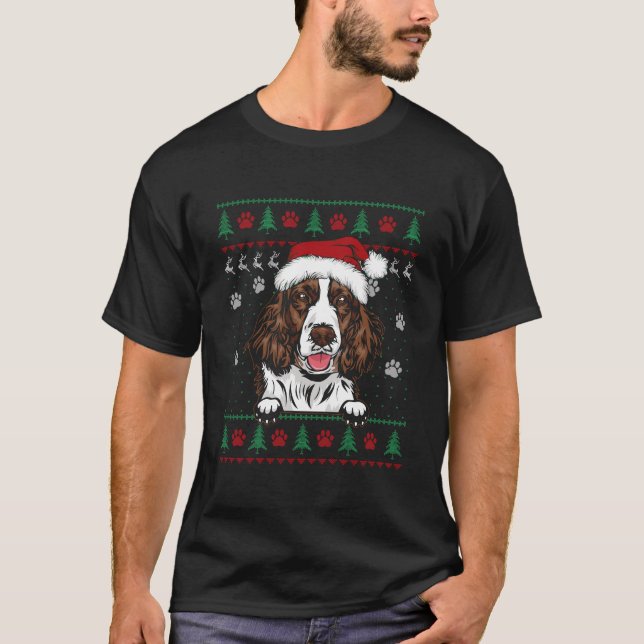 Camiseta English Springer Spaniel Christmas Ugly Sweater Do (Frente)