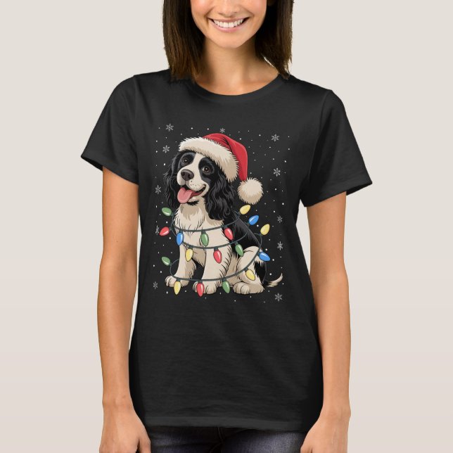 Camiseta English Springer Spaniel Dog Christmas Tree Lights (Frente)