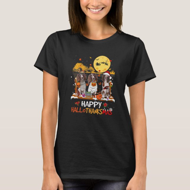 Camiseta English Springer Spaniel Happy Hallothanksmas Hall (Frente)