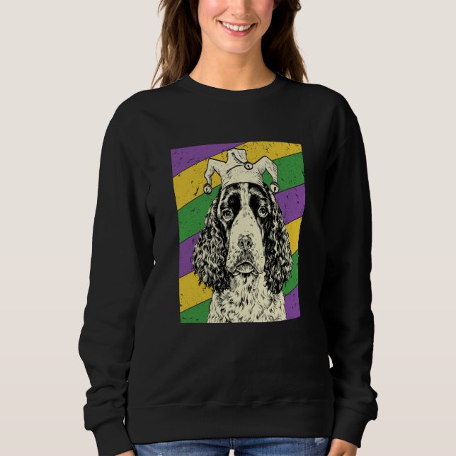 Camiseta English Springer Spaniel Jester Mardi Gras Dog Mom (Frente)