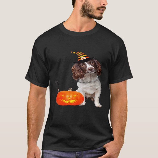 Camiseta English Springer Spaniel Witch Hat Halloween Dog C (Frente)