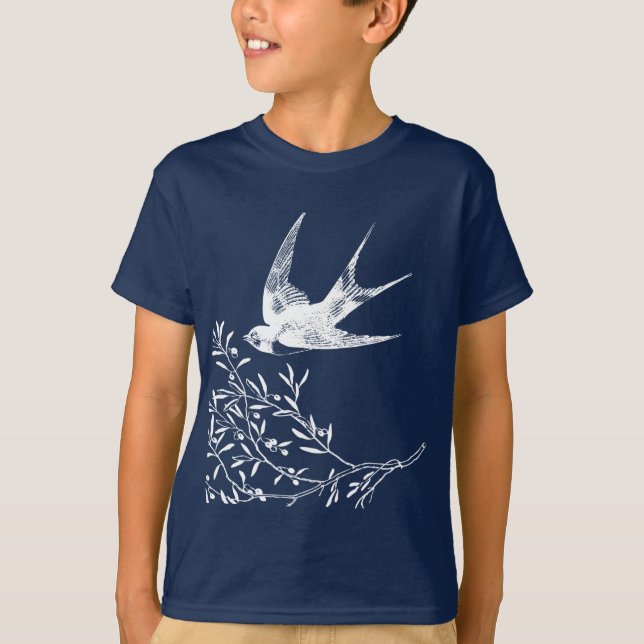 Camiseta Engolir aves voando sobre ramos de oliveira (Frente)