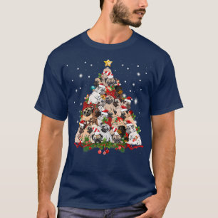 Camiseta Engraçada Árvore de Natal Cachorro Feliz Pug Xmas