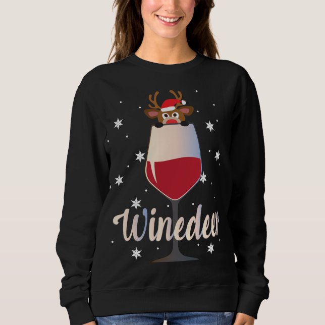 Camiseta Engraçada, Bonita, Reindeer Wine Drinker Christma (Frente)