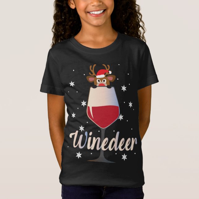 Camiseta Engraçada, Bonita, Reindeer Wine Drinker Christma (Frente)