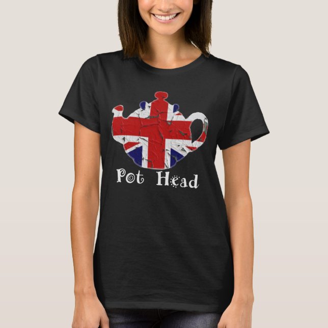Camiseta Engraçada Cabeça de Pote de chá Inglês (Frente)