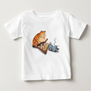 Camiseta Engraçada Camisa-T de Bebê Gato e Rato Brincando X