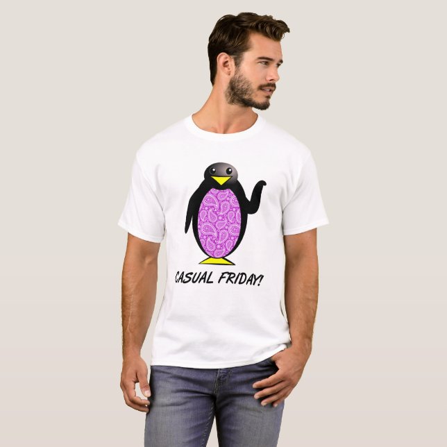 Camiseta engraçada Casual de Pinguim Sexta-Feira (Frente Completa)
