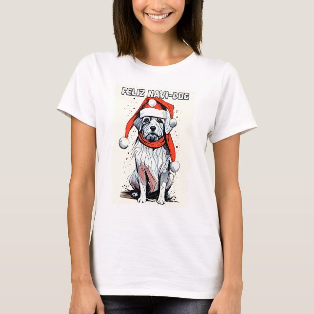 Camiseta Engraçada citação de Natal Cachorro de Papais noei (Frente)
