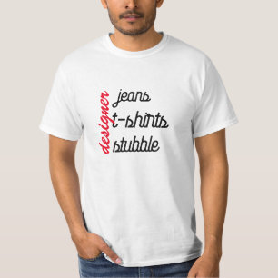 Camiseta Engraçada com Jeans de Designer e Cabelo 
