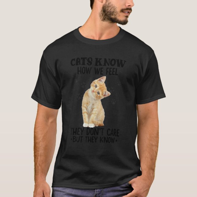 Camiseta engraçada com piada sobre gatos saberem c (Frente)