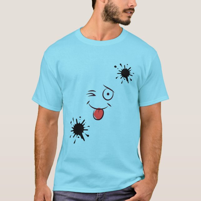 Camiseta Engraçada com Rosto Sorridente e Salpico  (Frente)