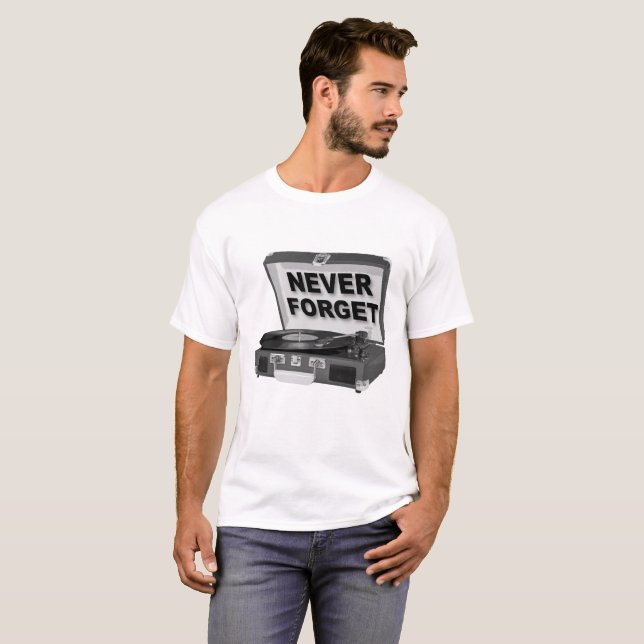 Camiseta engraçada da Never Forget Records (Frente Completa)