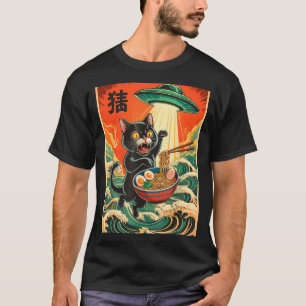 Camiseta engraçada de anime japonês Ramen de gato