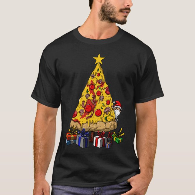 Camiseta engraçada de árvore de Natal de pizza par (Frente)