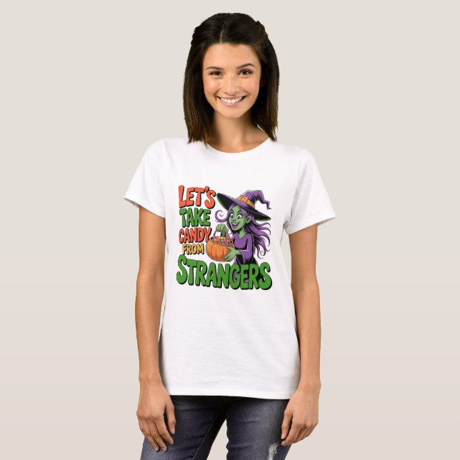 Camiseta engraçada de bruxa de Halloween para truq (Frente Completa)