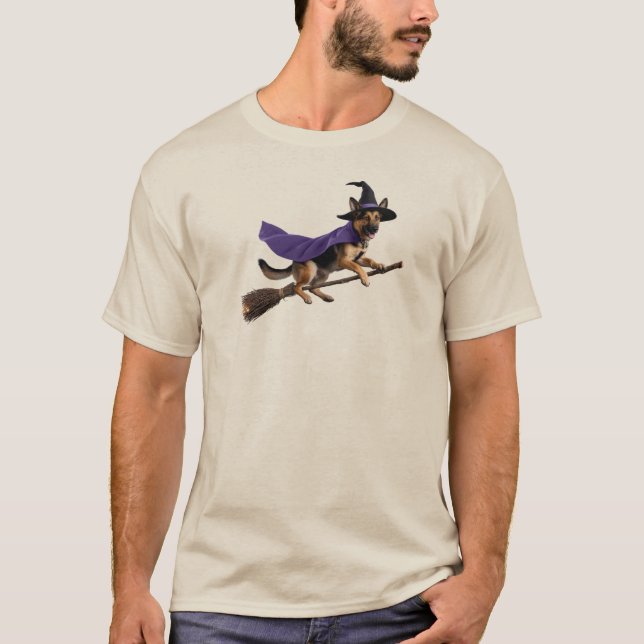 Camiseta engraçada de bruxa Pastor Alemão (Frente)