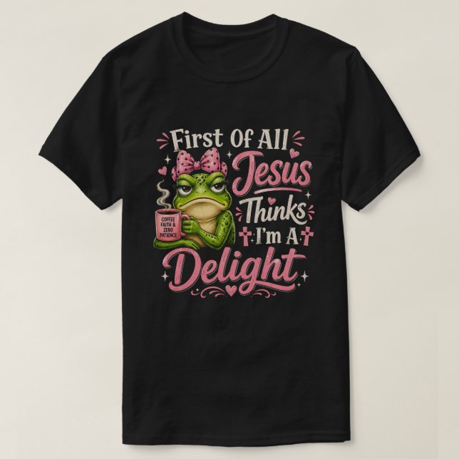 Camiseta engraçada de café e fé com sapo (Frente do Design)