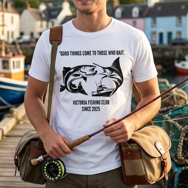 Camiseta engraçada de clube de pesca com citação p (Fishing Club Funny Bait Pun Quote T-Shirt)