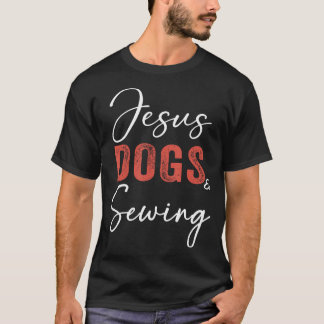 Camiseta Engraçada de Costura Jesus Cachorros e Co
