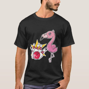 Camiseta engraçada de flamingo jogador de boliche