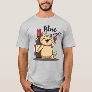 Camiseta Engraçada de Gato e Vinho - Desenho Desen