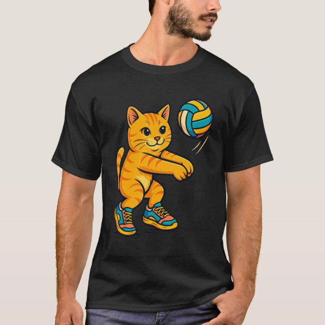 Camiseta engraçada de gato fofo fã de voleibol Tre (Frente)
