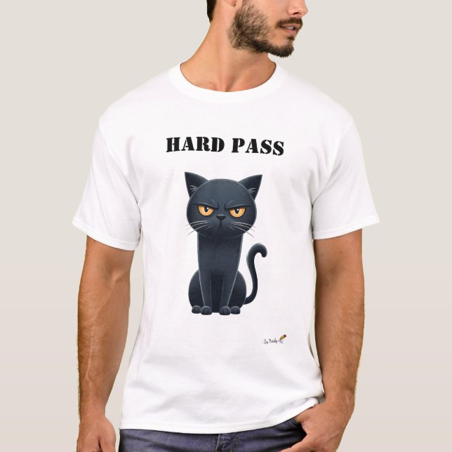 Camiseta Engraçada de Gato Mal-Humorado Hard Pass (Frente)