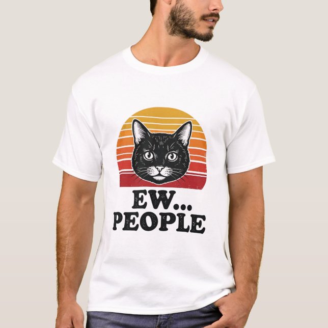 Camiseta engraçada de gato preto ew pessoas pôr do (Frente)