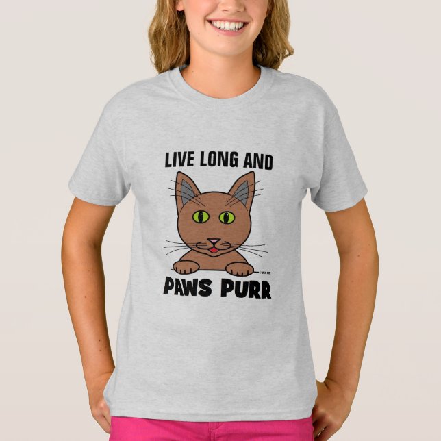 Camiseta engraçada de gato Viva Longo e PAWS PURR (Frente)