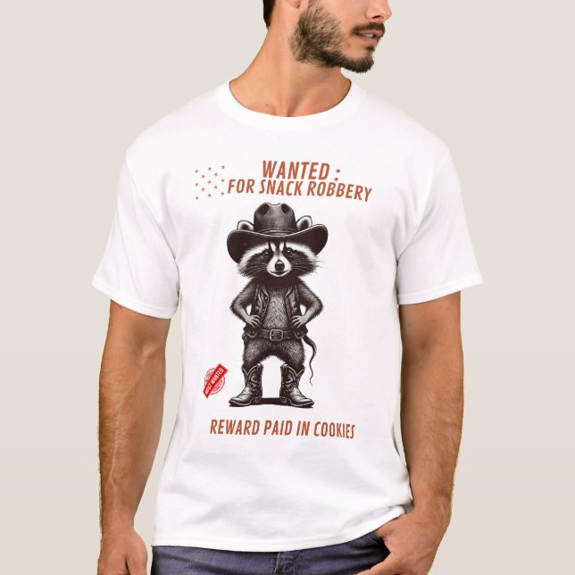 Camiseta Engraçada de Guaxinim Cowboy - Procurado  (Frente)