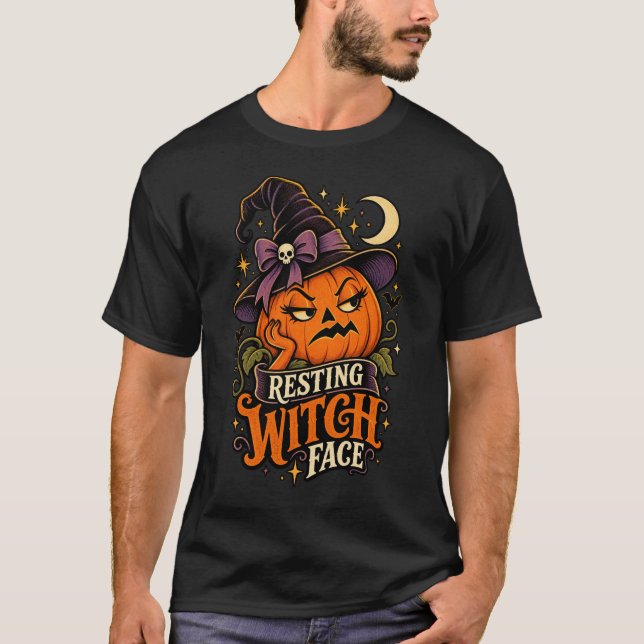 Camiseta engraçada de Halloween com abóbora e cara (Frente)