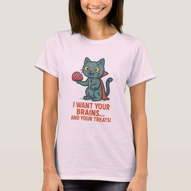 Camiseta engraçada de Halloween de gato zumbi  (Frente)